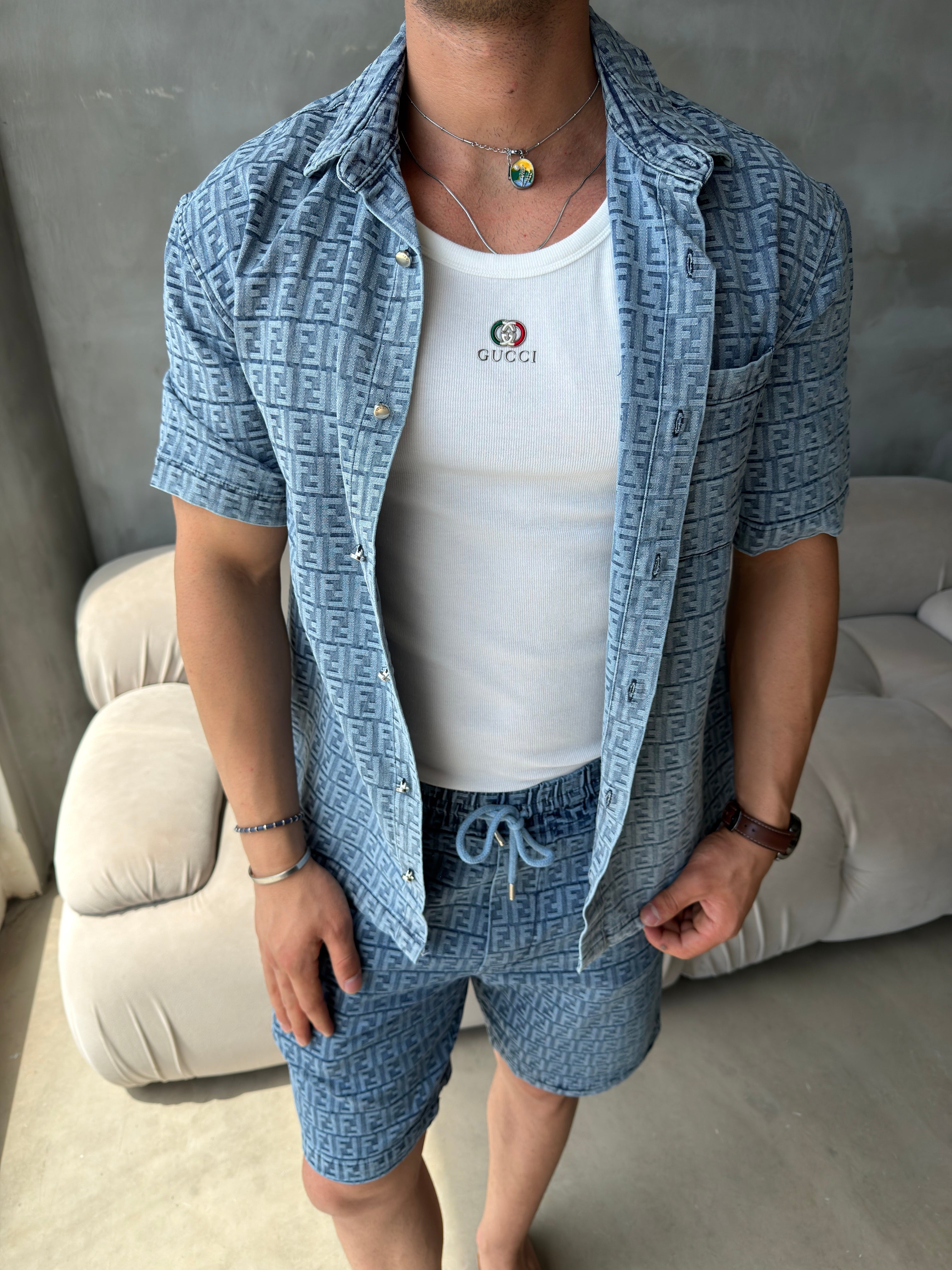Fendi Buz Mavisi  Premium Denim Takım