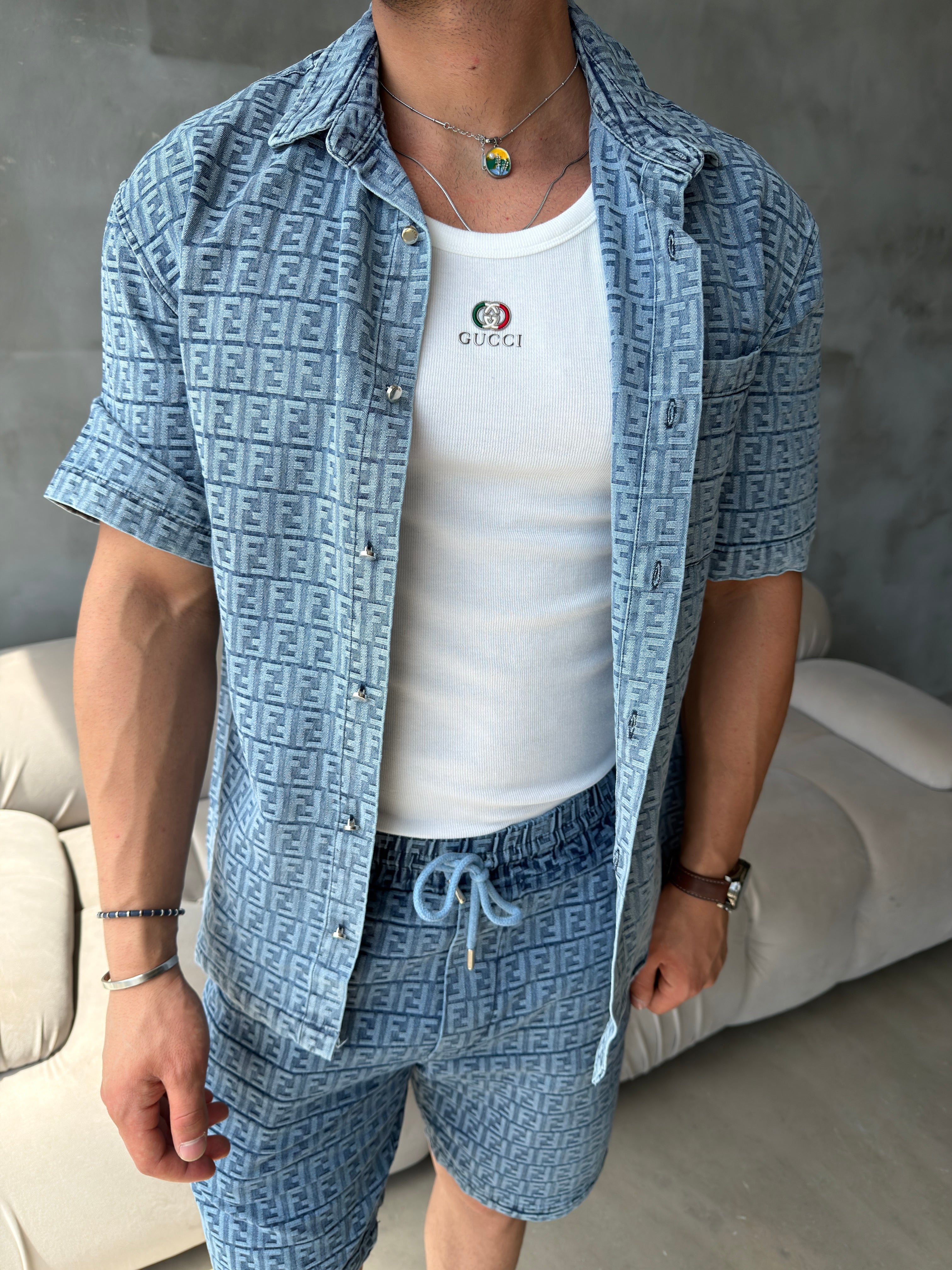 Fendi Buz Mavisi  Premium Denim Takım