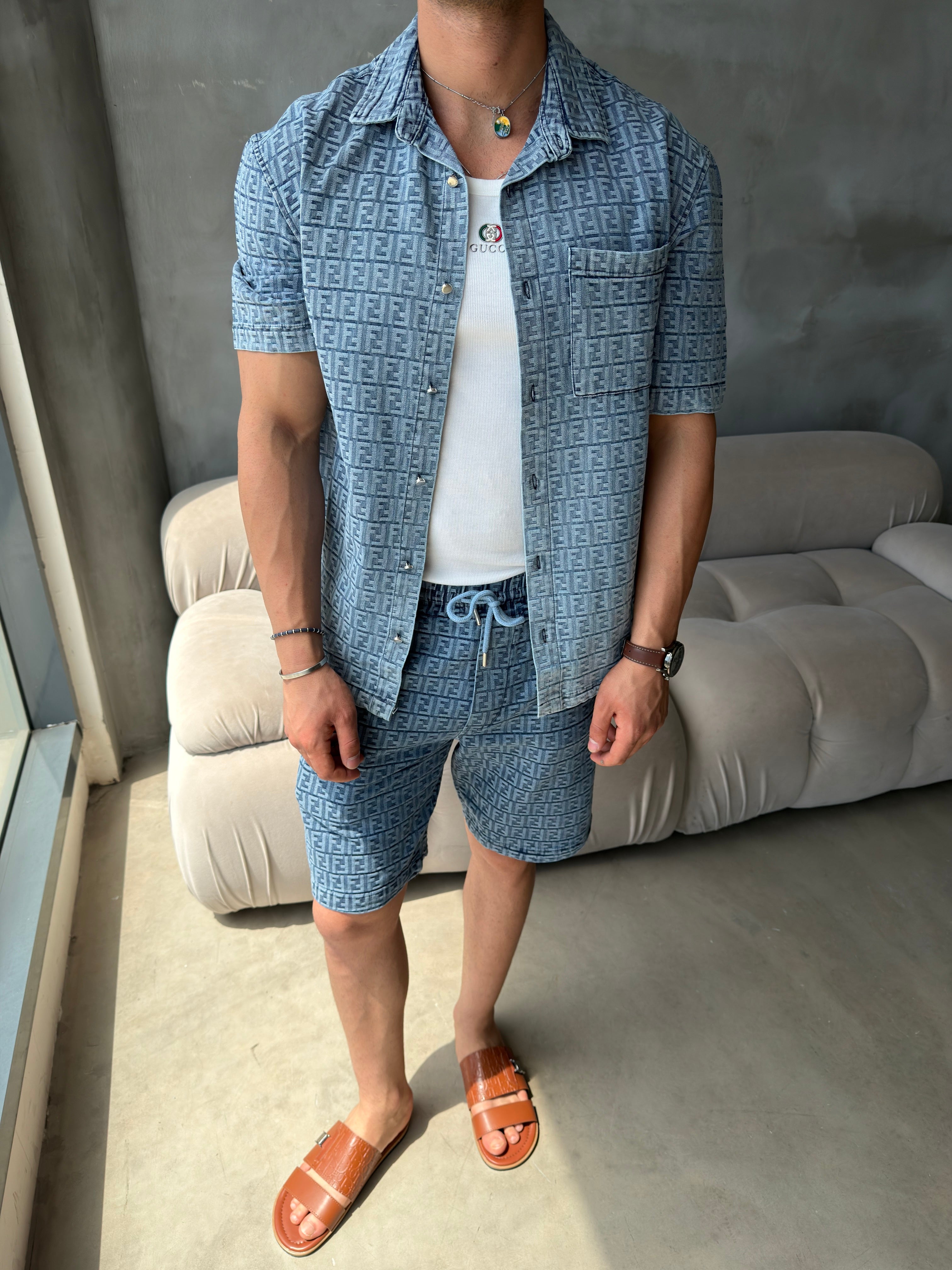 Fendi Buz Mavisi  Premium Denim Takım