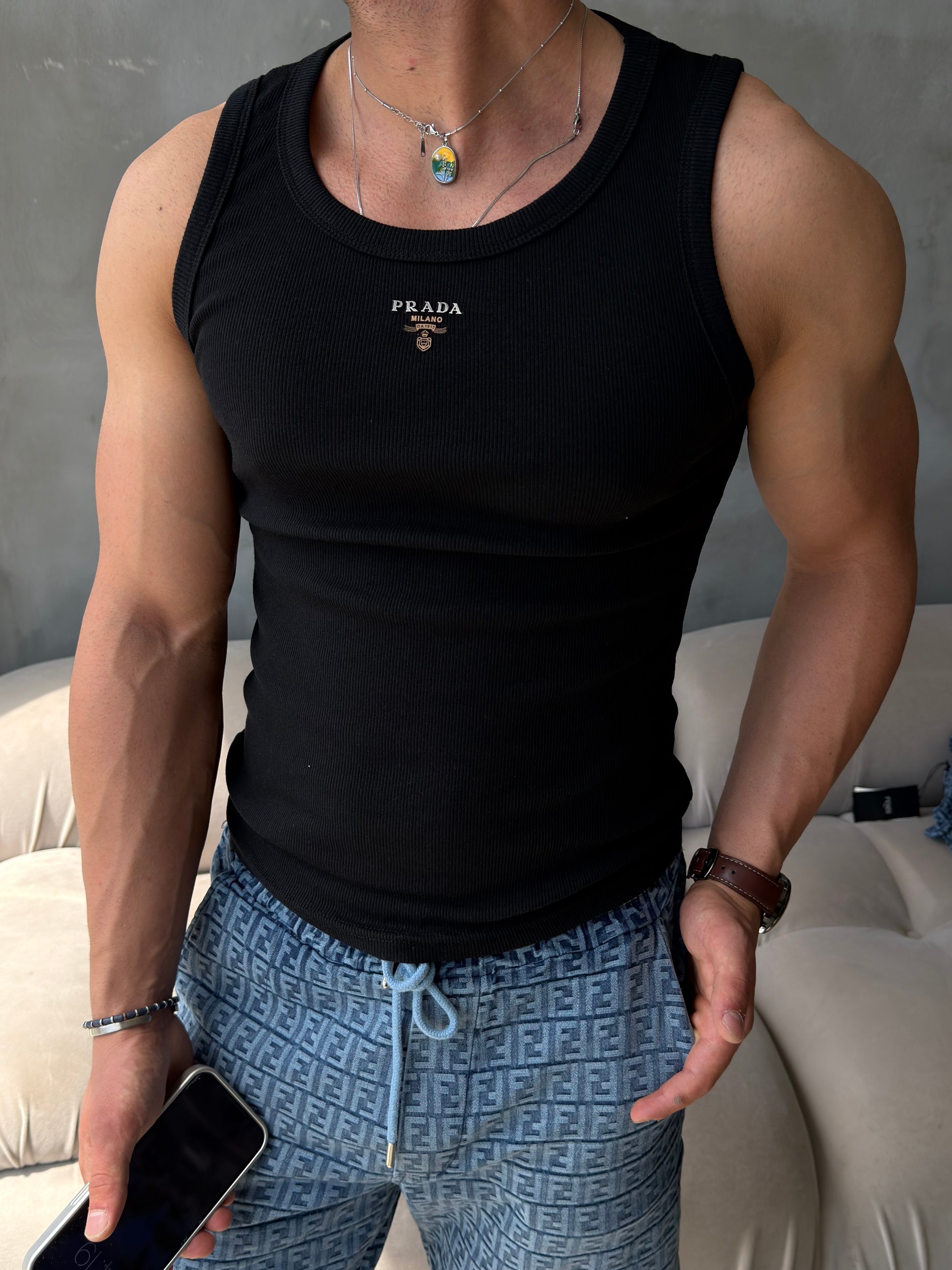 Prada Premium Fitilli Erkek Atlet
