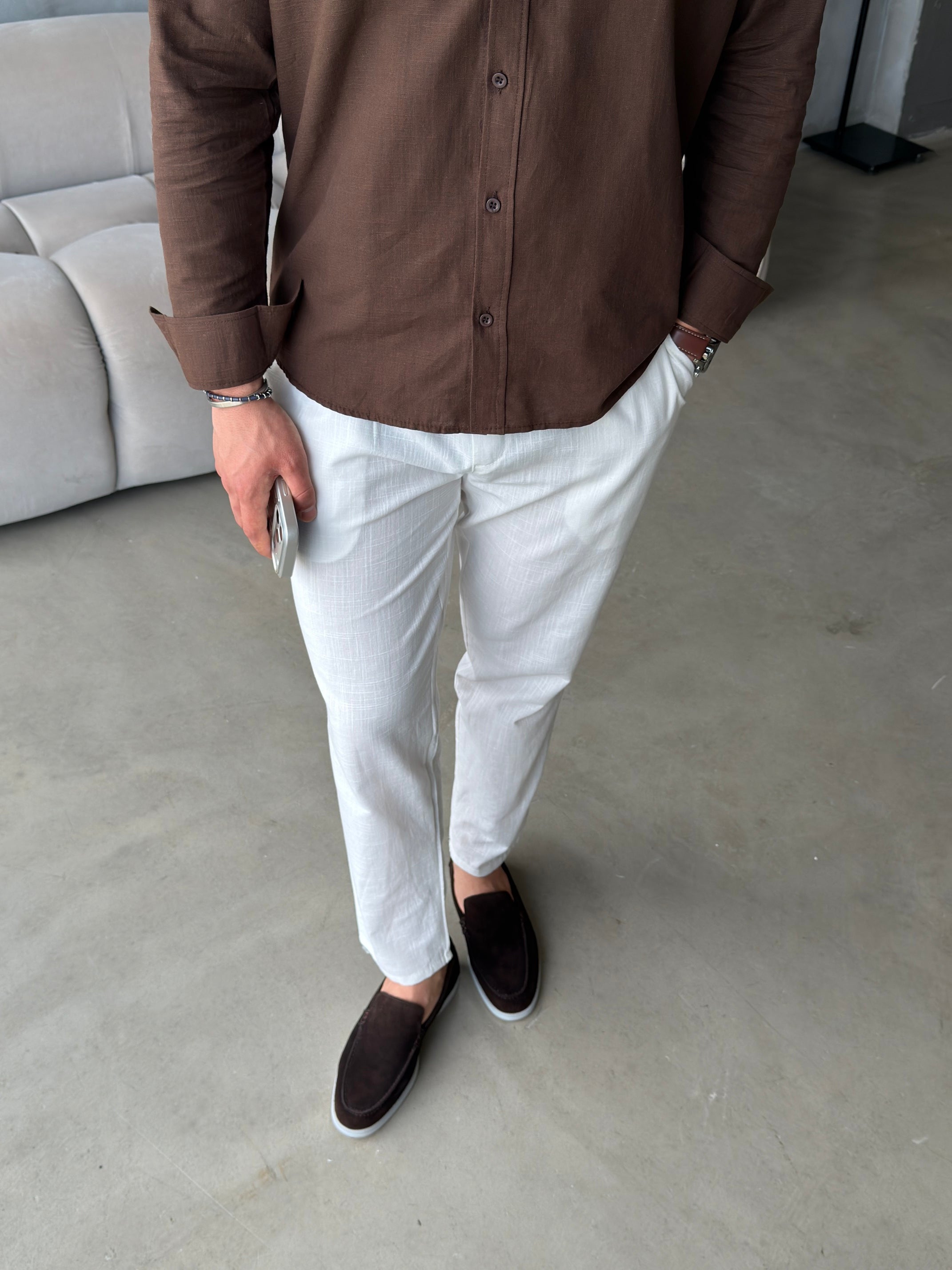 Loro Piana Aci Kahve Premium Keten Takım
