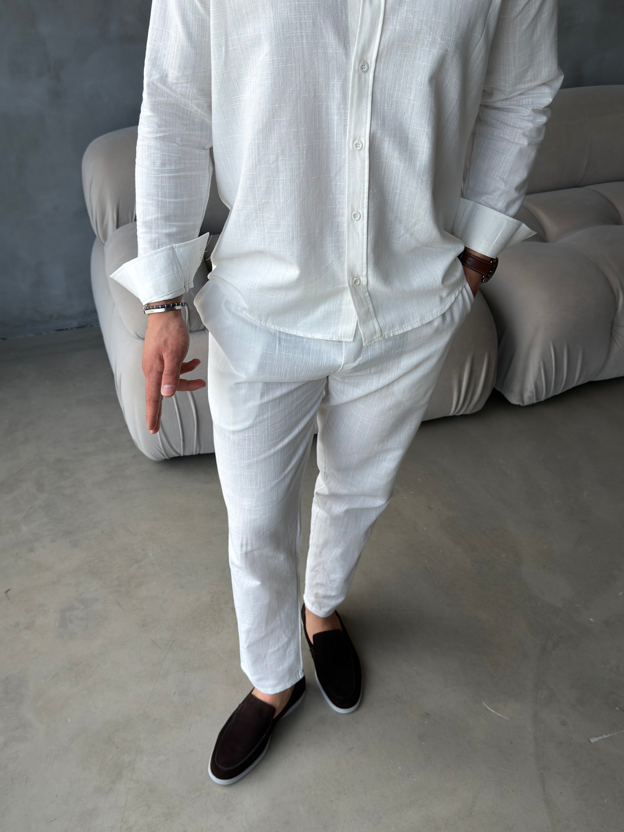 Loro Piana Beyaz Premium Keten Takım
