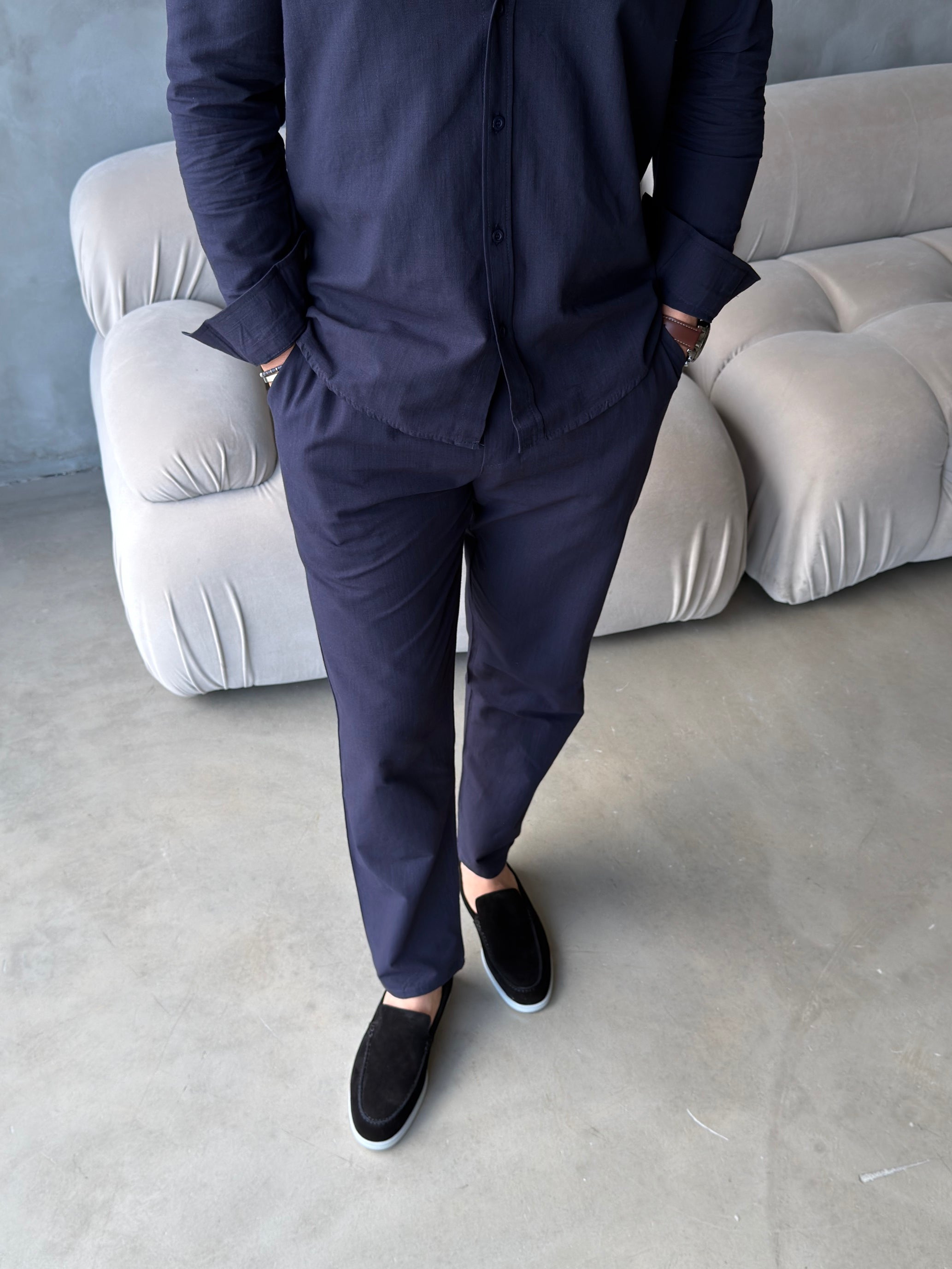 Loro Piana Lacivert Premium Keten Takım