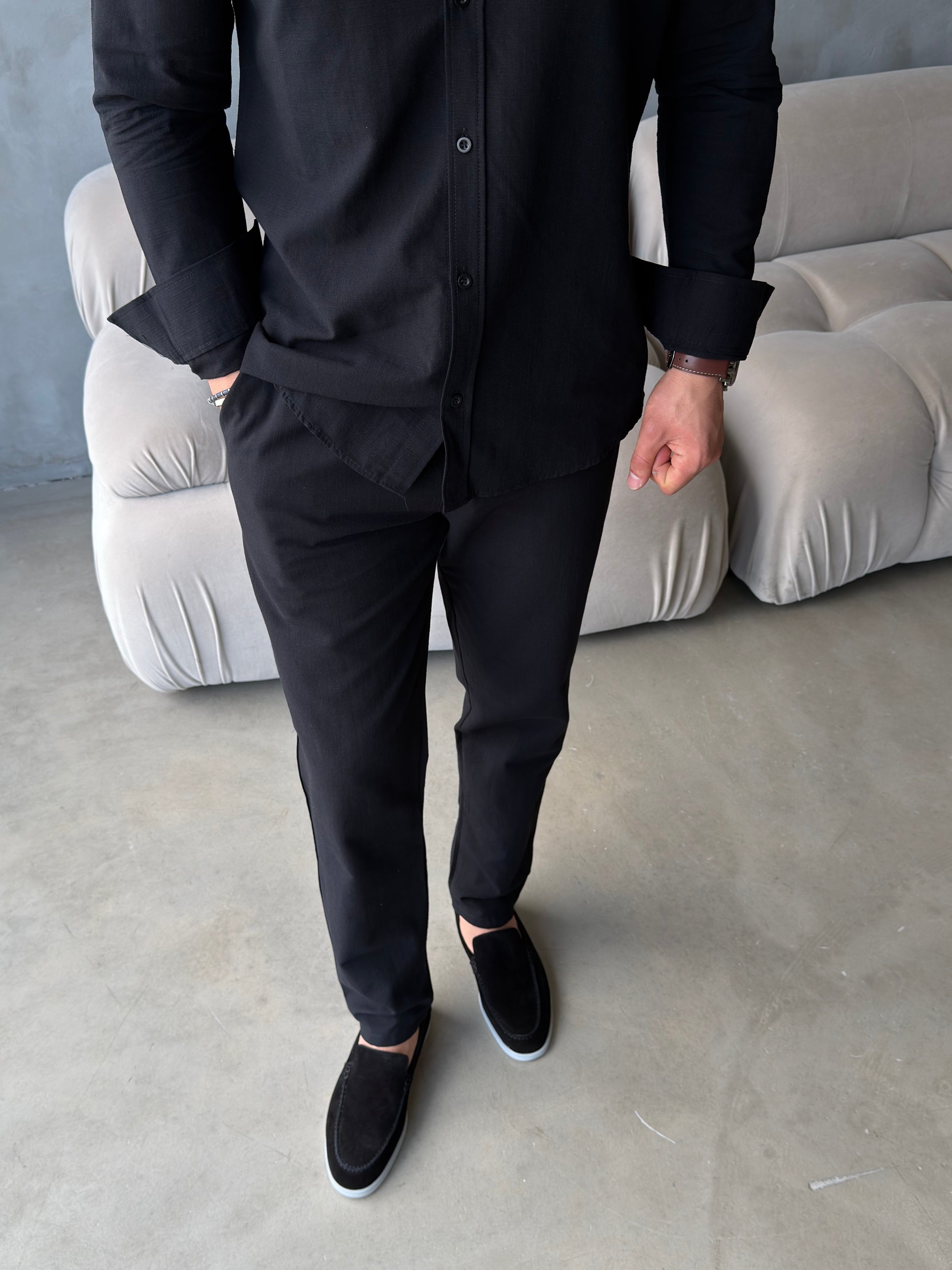 Loro Piana Siyah Premium Keten Takım
