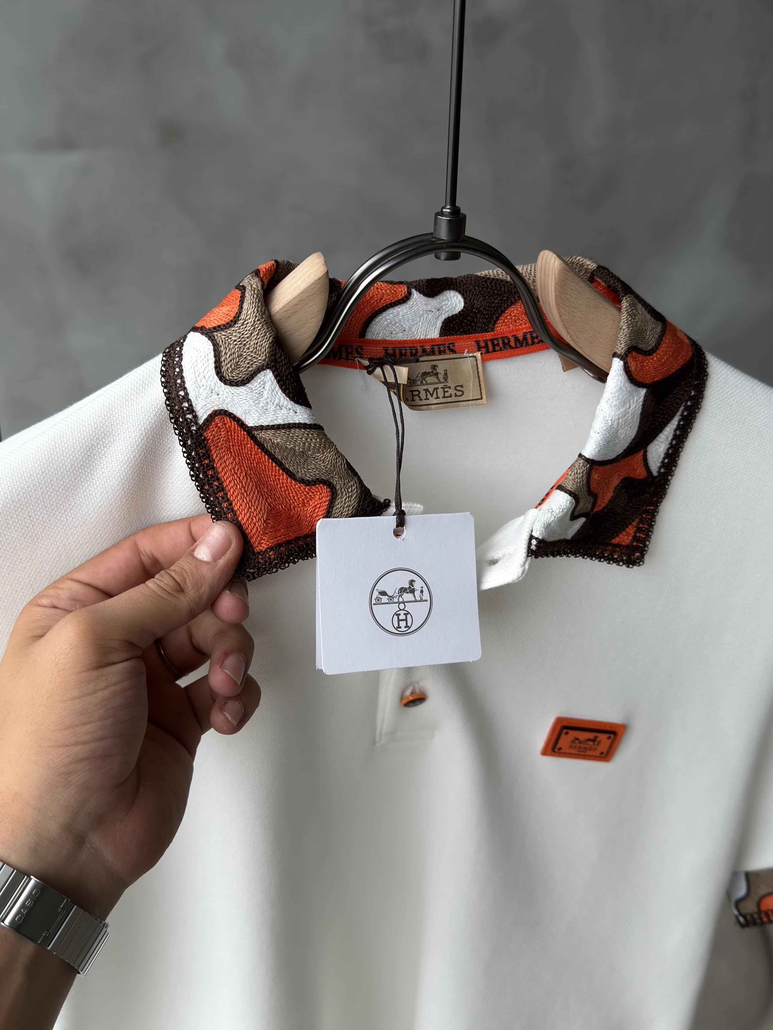 Hermes Ribana Yaka Beyaz Tişört